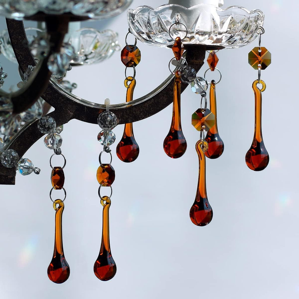 12pcs Raindrop Crystal Chandelier Prism Parts, 53mm (Amber) - Hanging Crystals Glass Beads for Window