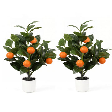 2 Pack 15" Fake Orange Tree with 12 Oranges Fruit & White Pot