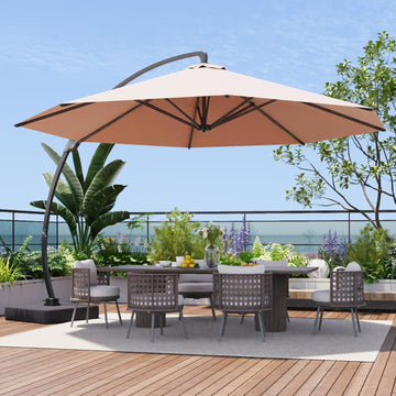 11 FT Cantilever Umbrella with led Light, Patio Large Aluminum Offset Umbrella Windproof with 360°Rotation