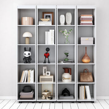 Queen Murphy Bed Cabinet with Storage Bookshelf Bookcase, Wood Hidden Foldable White Murphy Wall Bed with Storage