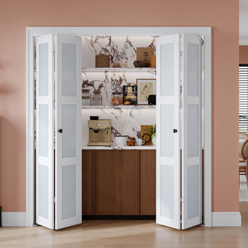 Preassembled Bi-Fold Doors, for 60"x 80" Opening, Tempered Frosted Glass Closet Folding Barn Door with Concealed