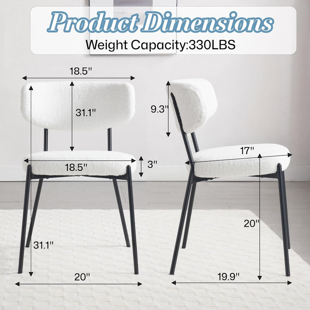 Boucle Dining Chairs Set of 2, Modern Mid-Century Upholstered Stylish Kitchen Chairs Sherpa Accent Diner Chairs