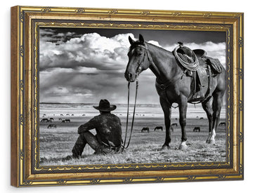 Cowboy Horse Vintage Gold Framed Wall Art 12x16 inch
