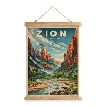 Zion National Park Wall Art, Vintage Utah Landscape Travel Poster