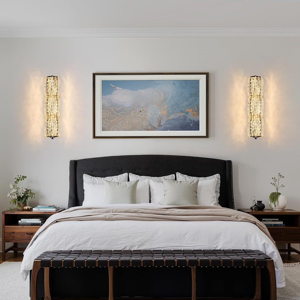 Crystal Wall Sconces 3"x12.6" Modern LED Chrome Wall Light | Elegant Vanity Wall Lighting, For Living Room Bedroom