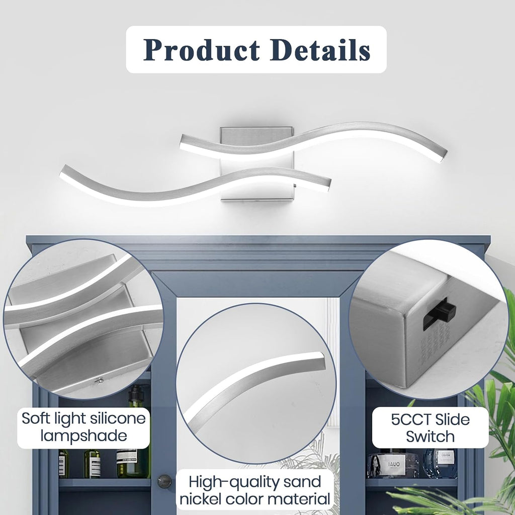 Bathroom Vanity Light Fixture, 26W 5CCT Dimmable Modern Led Bathroom Light Fixtures Over Mirror, LED Vanity Lighting