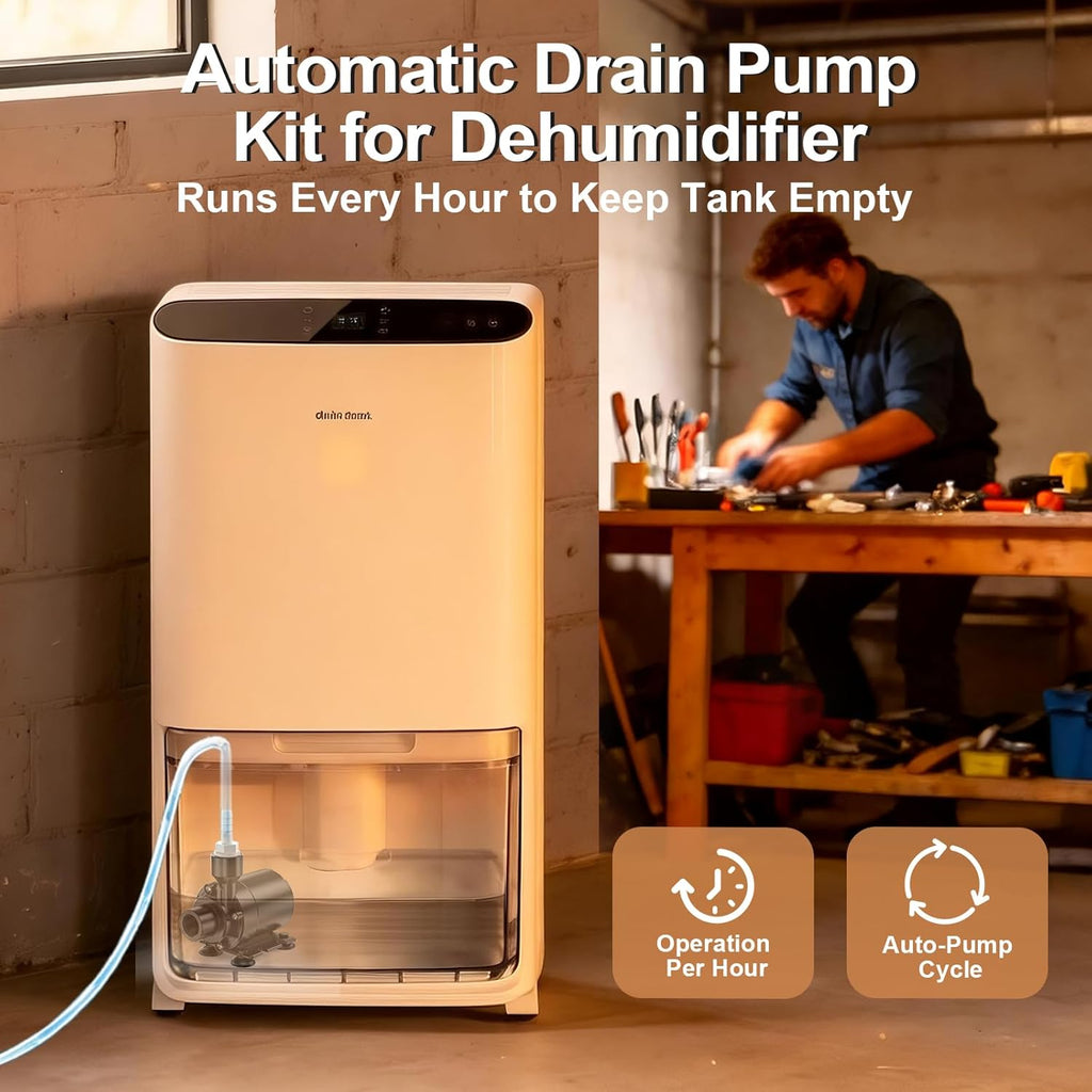 Upgraded Automatic Smart Dehumidifier Pump, 15FT High Lift, IPX8 Waterproof Mini Pump for Dehumidifier Drain