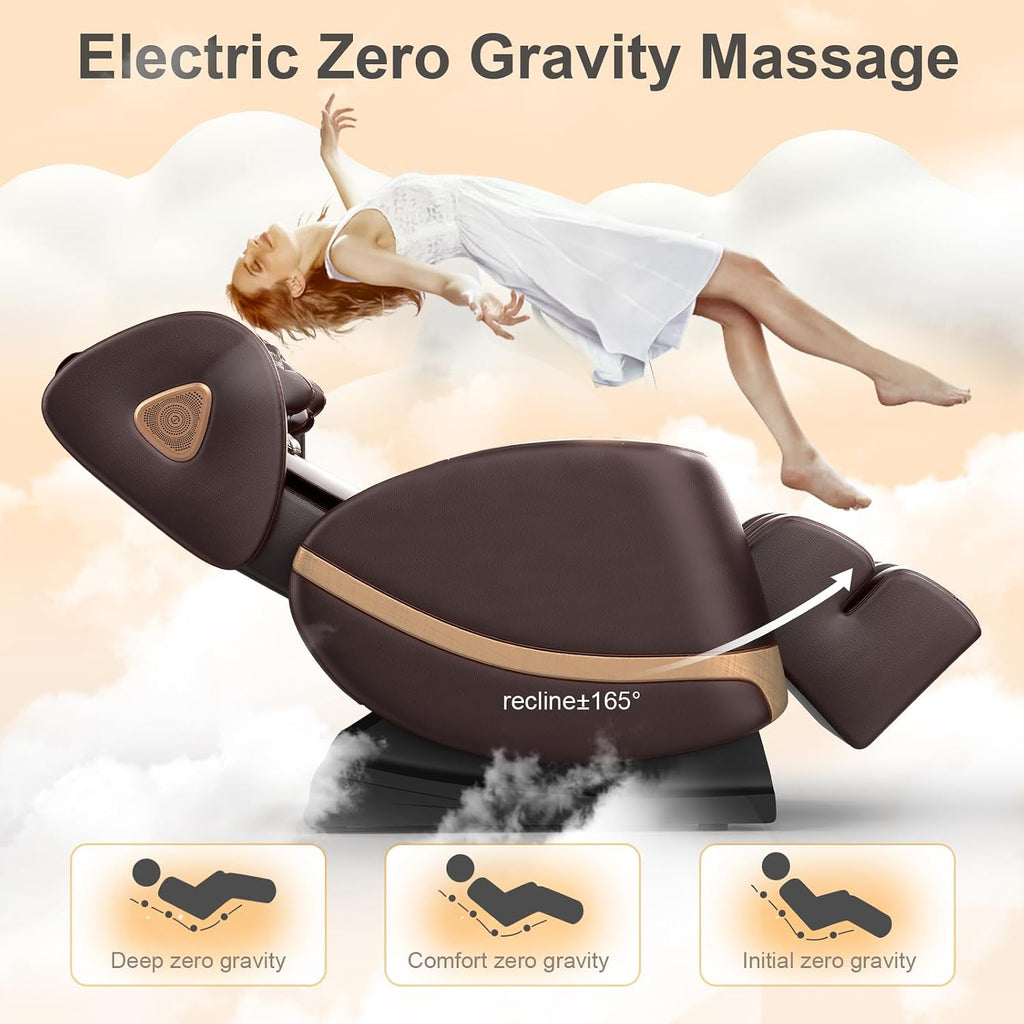 Massage Chair Full Body Zero Gravity Recliner, 2026 Premium Brown | 14 Shiatsu Rollers, 10 Airbags, 5 Auto Modes