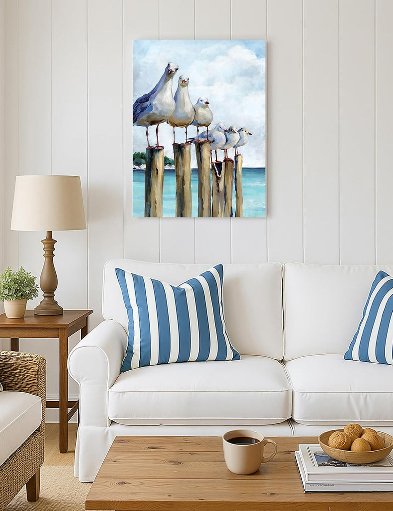 Seagull Wall Art, Coastal Room Decor, 16x24 Inch