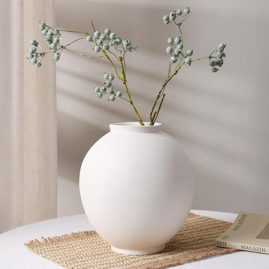 Large White Ceramic Vase, 9.8 inch Rustic Farmhouse Flowers Vase