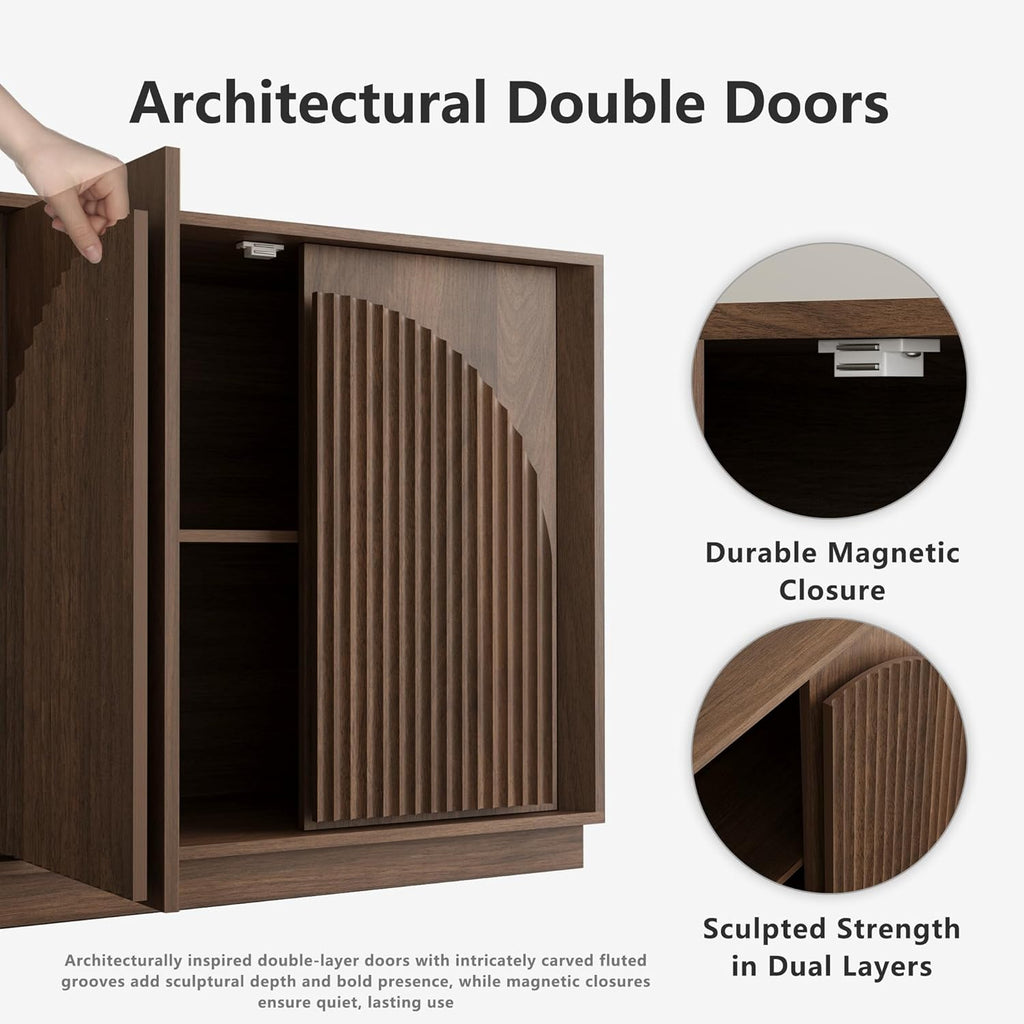 65" Sideboard Buffet Cabinet with Storage, Modular Credenza, Walnut | Modern Accent Cabinet for Living Dining Room