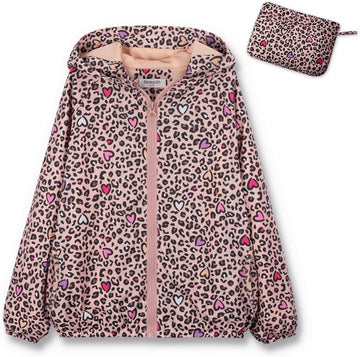 Girls Lightweight Hooded Jacket Kids Water-Resistant Windbreaker Printed Jacket