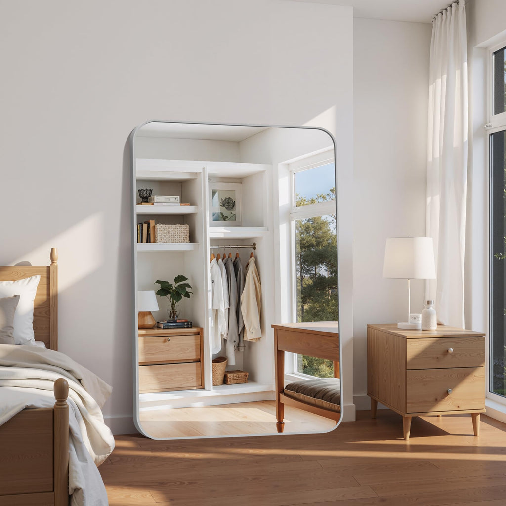 60x40 Inch Silver Bathroom Mirror for Over Sink, Large Rectangular Wall Mirror with Metal Frame, Rounded Corners