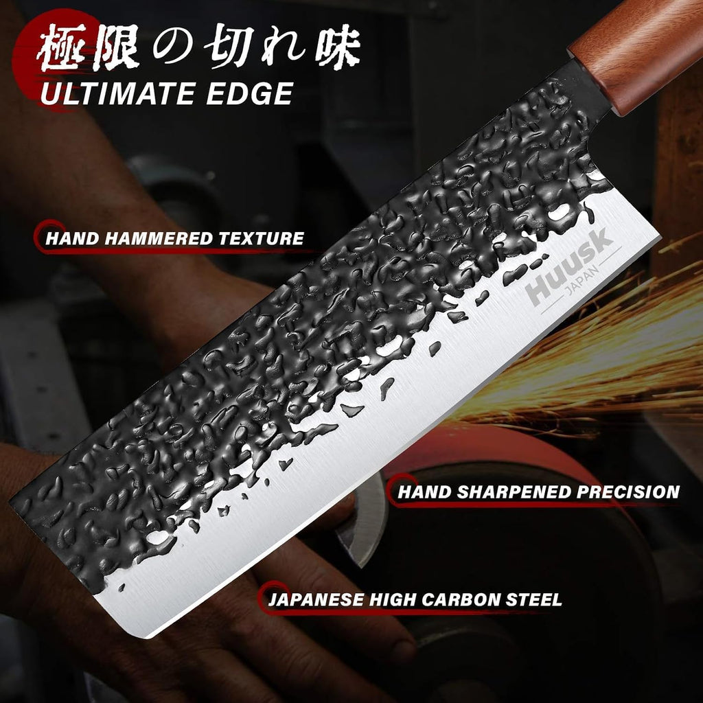 Japanese Knife Set 6pcs with Covers - Professional Chef Knife Set | Bag & Sharpener, High Carbon Steel Forged Knives