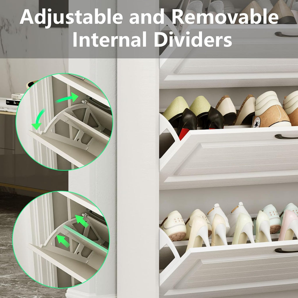 Shoe Cabinet Storage with 3 Large Flip Drawers & 2 Storage Drawers, Narrow Shoe Organizer Cabinet Fits for Kinds of