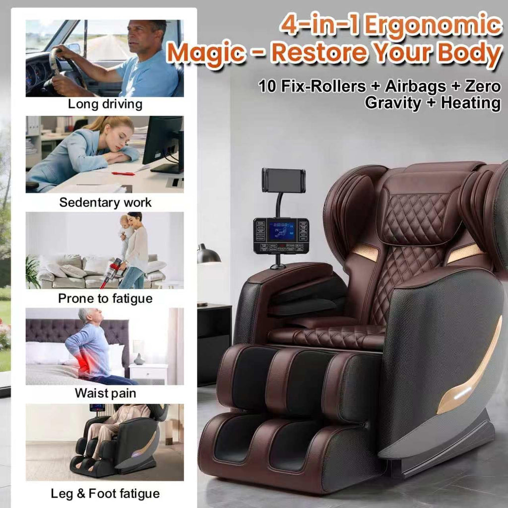 Full Body Zero Gravity Massage Chair with 10 Rollers, Airbags, Heating, Foot Massage, Bluetooth Speakers, Touch