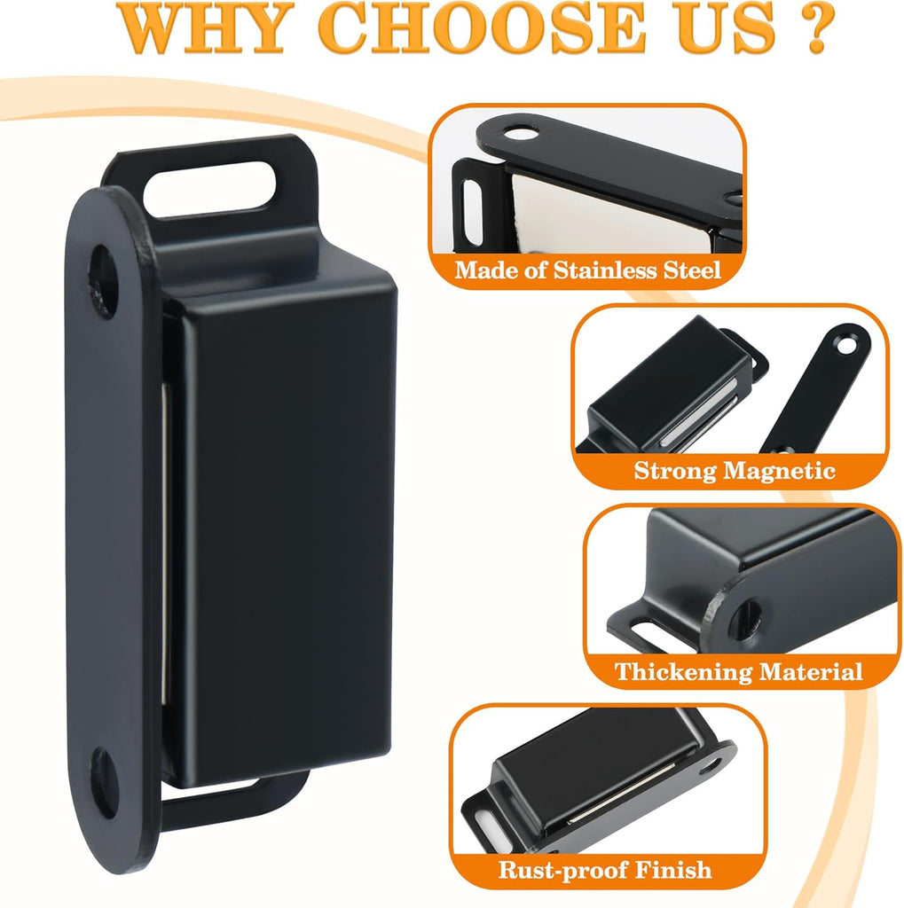 Magnetic Cabinet Door Catch 4Pcs,Cabinet Door Magnets Catches Magnetic Door Closers for Cabinets,Stainless Steel Black
