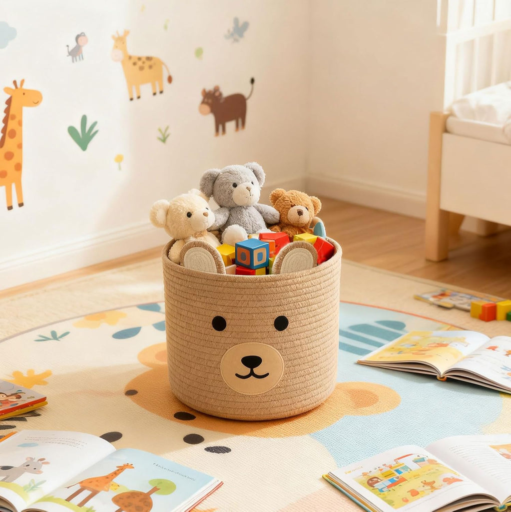 Bear Laundry Baskets Laundry Hamper Storage Baskets with Handles,Decorative Basket ,Woven Storage Basket for Toys Bin