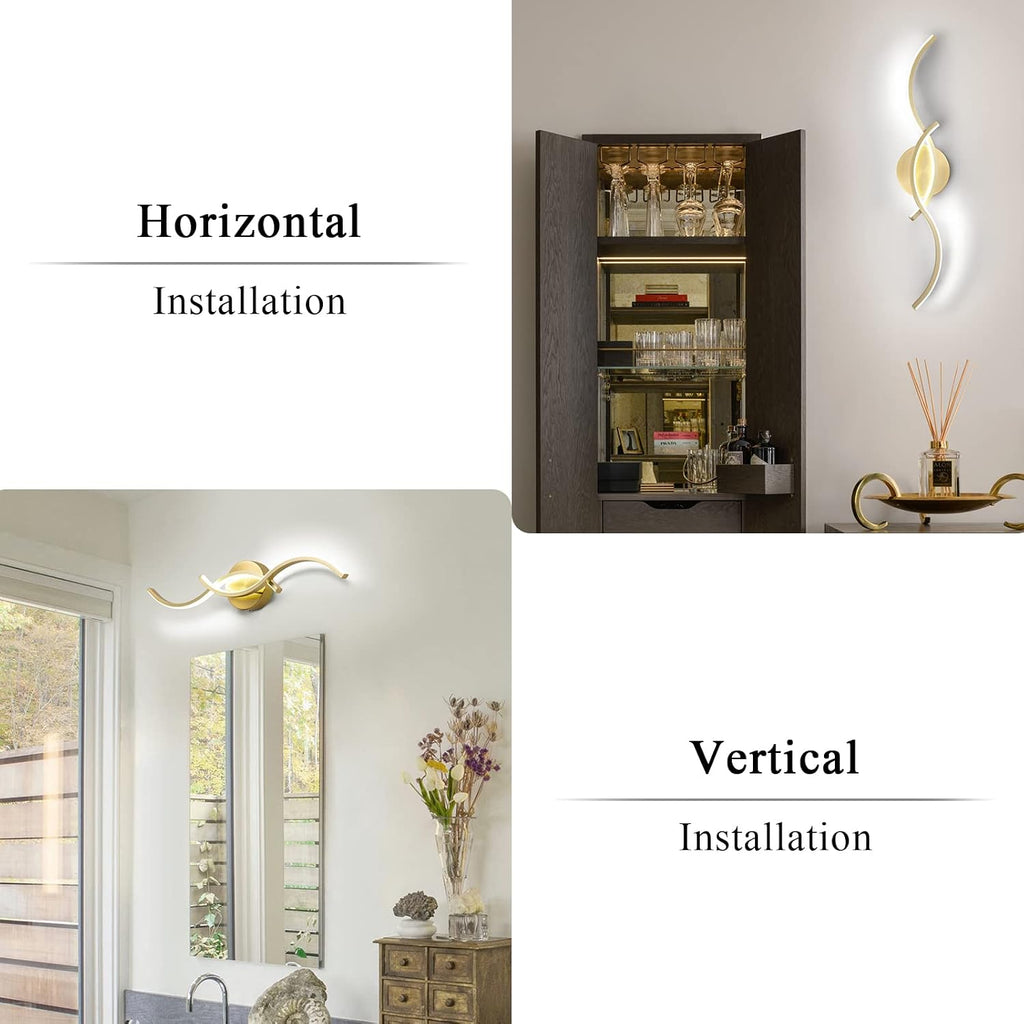 Modern Wave LED Vanity Light Dimmable Modern Led Vanity Light Fixtures Linear Wall Sconce with Acrylic Strip Shade，24