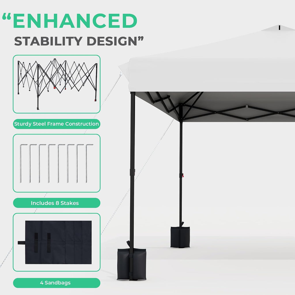 10x10 ft Pop Up Canopy Tent, Heavy Duty Outdoor Canopy with 1-Push Instant Setup, Commercial Tent with Roller Bag