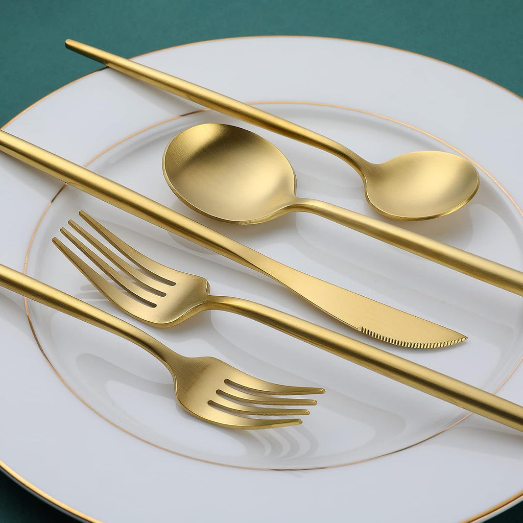 Matte Gold Silverware Set, 30-Piece Food Grade Stainless Steel Gold Flatware Set, Kitchen Utensil Set Service for 6