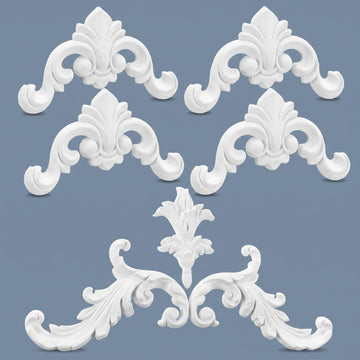 Set of 5 Baroque Style Carved Floral Appliques Onlays, Elegant