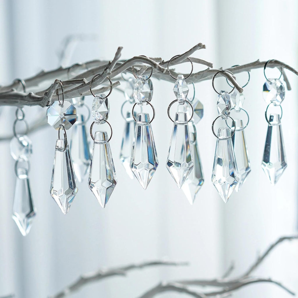 50Pack Clear Crystal Icicle Prism 2.4'' Glass Chandelier Crystals Pendant - Loose Beads Suncatcher for