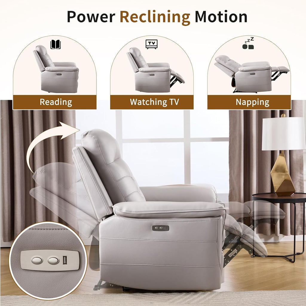 Power Recliner Chair for Adults with USB Charging, Breathable Faux Leather Oversized Electric Recliners, Single