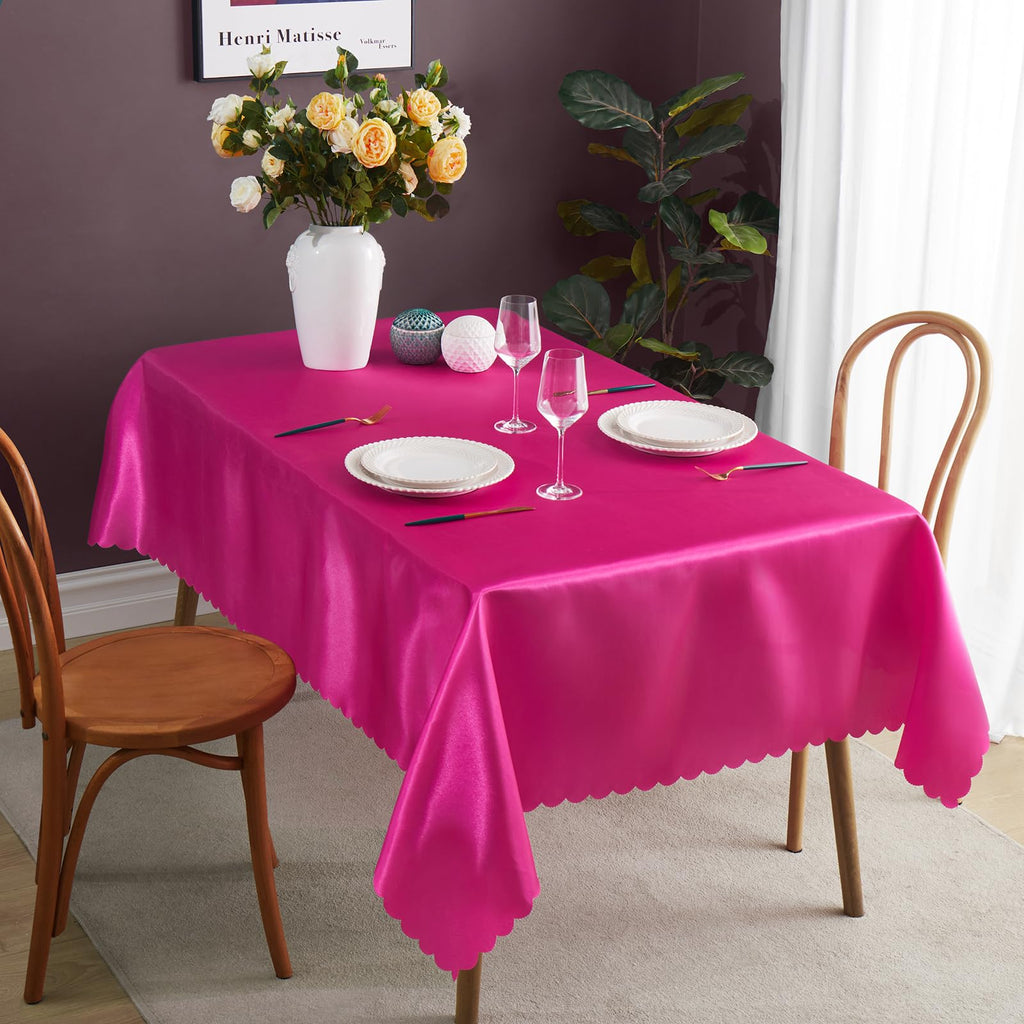 4 Pack Hot Pink Satin Tablecloth 58" x 102"