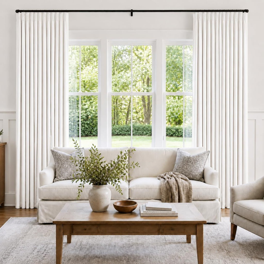 100% Blackout 90 Inch Natural Linen Pinch Pleated Curtains 2 Panels