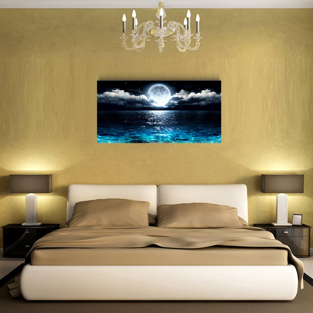 Wall Art Moon Sea Ocean Landscape Picture Canvas Wall Art Print Paintings Modern Artwork Wall Decor and Home Décor