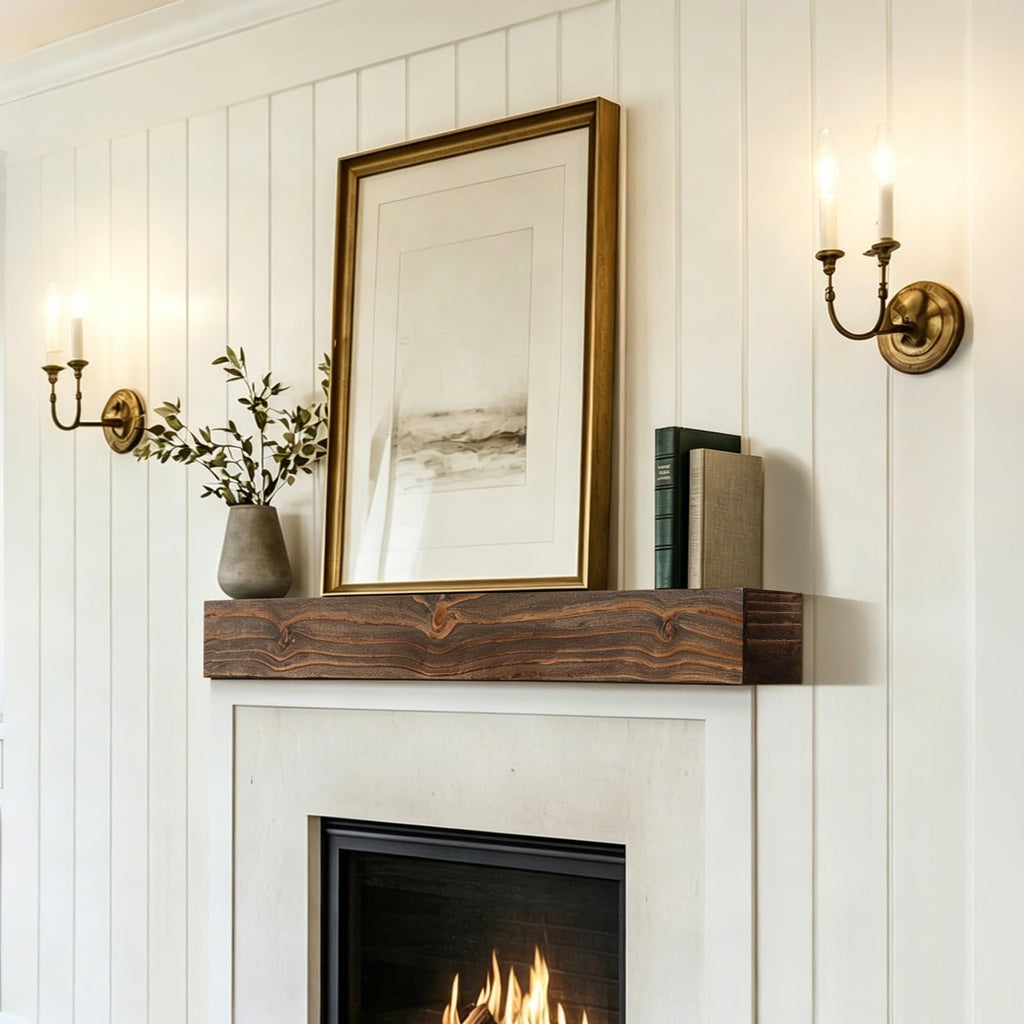 Solid Wood Fireplace Mantel 48", Rustic Mantel Shelf, Rustic Walnut