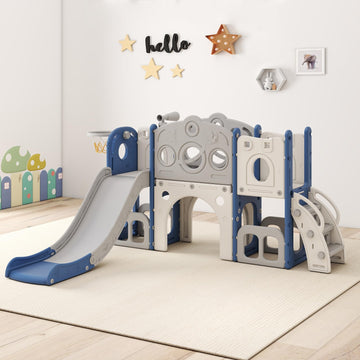 8 in 1 Toddler Slide, Kids Slide for Toddler 1-3, In/ Outdoor, Blue