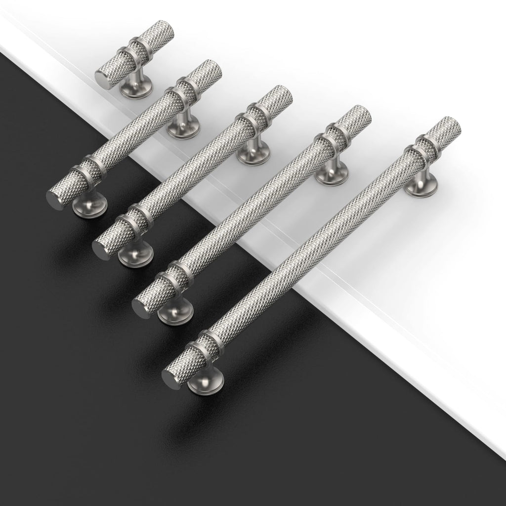 10 Pack 3-3/4"(96mm) Brushed Nickel Knurled Cabinet Handles Kitchen Satin Nickel Cabinet Pulls Drawer Dresser