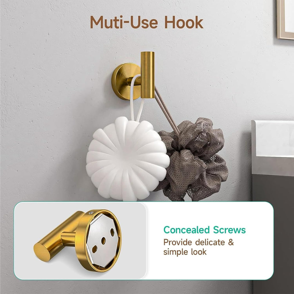 4PCS Brass Gold Bathroom Accessories Set, 18-Inch Towel Bar Set | Durable SUS304 Stainless Steel Bathroom Hardware