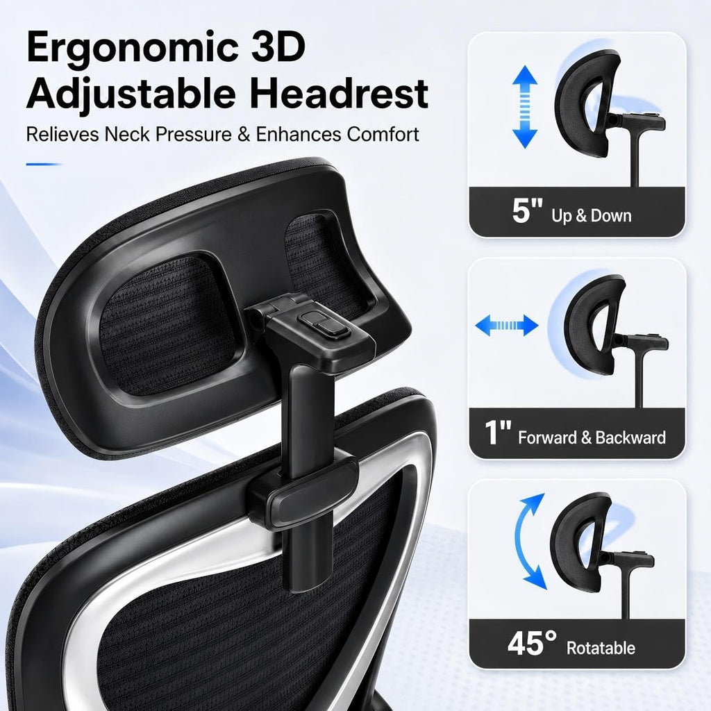 Home Office Desk Chairs, Ergonomic with Lumbar Support & 3D Headrest, Computer Desk Chair with Flip-up Armrests