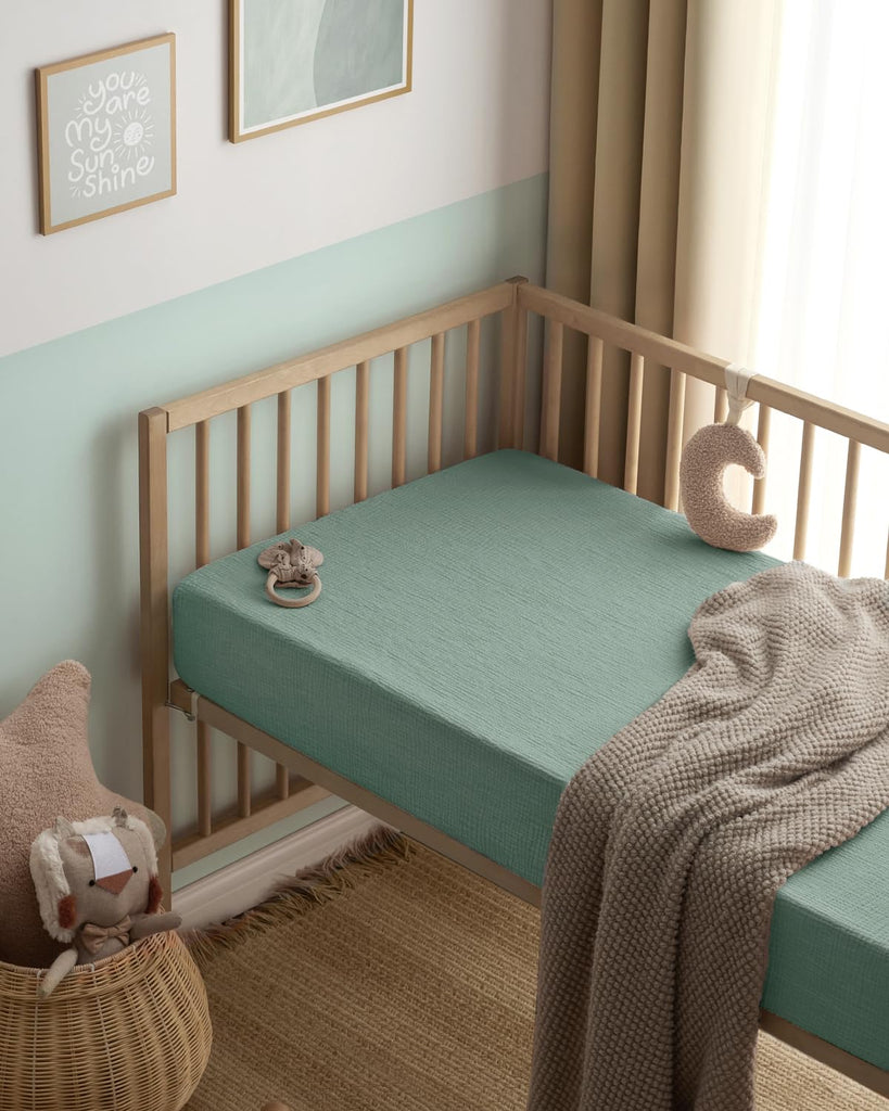 Muslin Crib Sheets, 2 Pack, Sage Checkboard & Sage Green