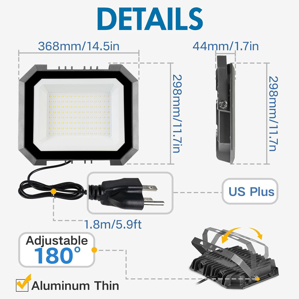 2 Pack LED Flood Lights Outdoor, 200W 20000LM Outside Work Light | Super Bright FloodLight with 5.9FT Plug, IP65