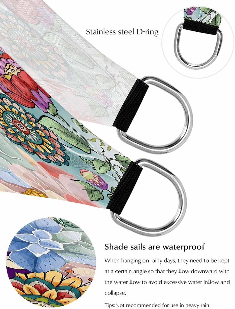 Sun Shade Sail 8'x10' Boho Floral Rectangle Sun Shade Sails Canopy Waterproof Mandala Flowers Plant Outdoor Sunshades