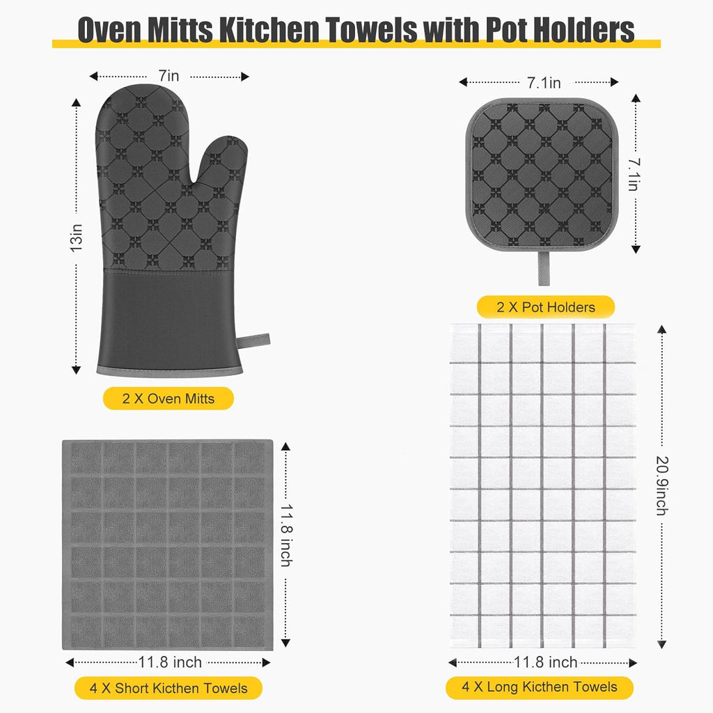 Oven Mitts Kitchen Towels Dishcloths with Pot Holders Sets 12PCS, Dish Towels Sets, Oven Gloves Pot Pads Heat