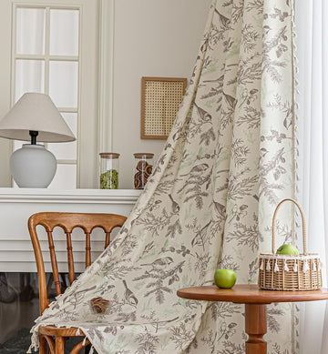 Bird Botanical Curtains 72 Inch Rod Pocket Tassel Trim, 2 Panels