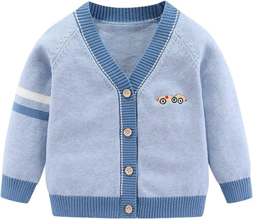 Toddler Baby Boys Cardigan Little Boys V-Neck Cotton Sweater Kids Long Sleeve Jacket Knit Button Up for Fall Winter