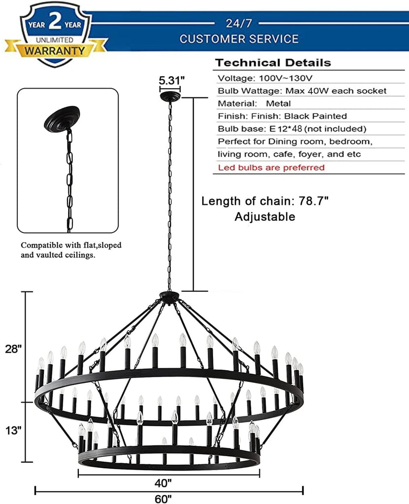 60 Inch Large Black Wagon Wheel Chandelier
