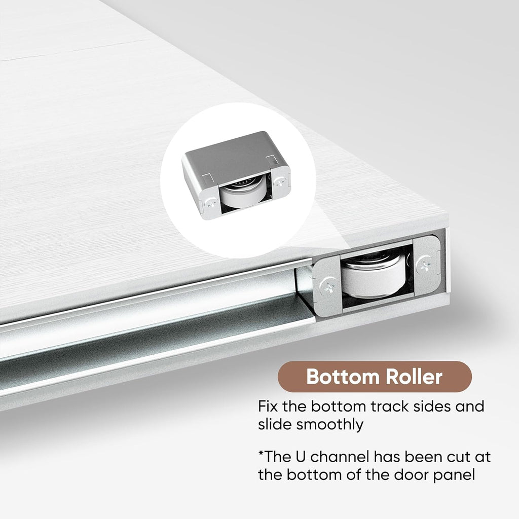 42"x84" Concealed Sliding Barn Door with Horizontal Groove and Soft Close Hardware Kit, White Flush 
