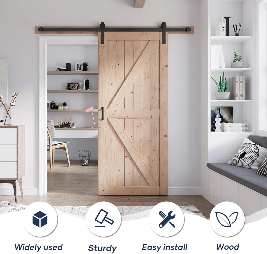 36in x 84in Wood Barn Door with 6.6FT Barn Door Hardware Kit Included K Shape Solid Spruce Panel Nee