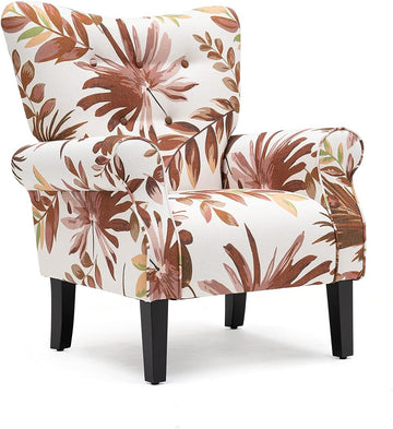 Mid Century Wingback Arm Chair,Modern Upholstered Fabric High Back Accent Chair with Wood Legs,Upholstered Single