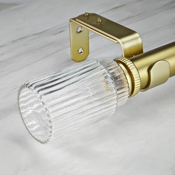 1-1/8 Inch Diameter Gold Curtain Rods with Ribbed Glass Finial, 36-72 inch Telescoping Single Curtain Rods for window