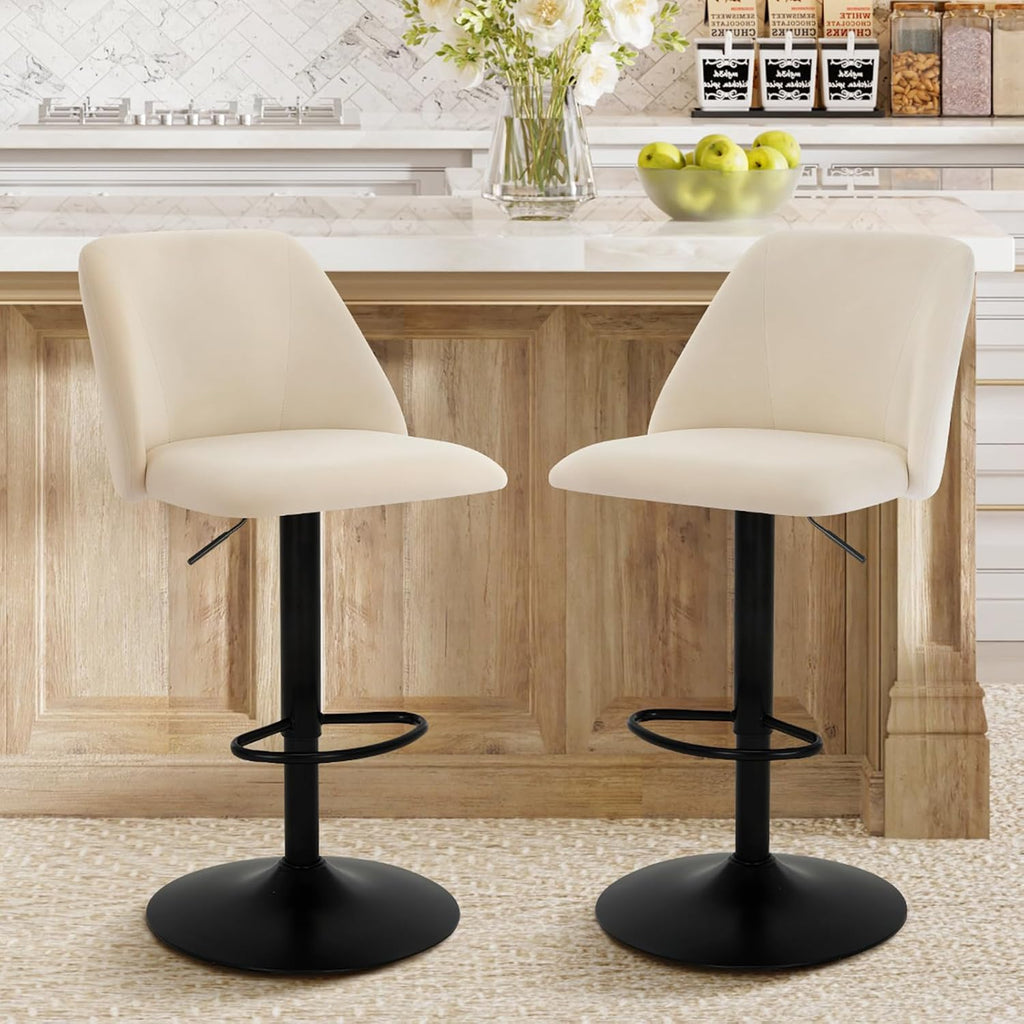Bar Stools Set of 4, Modern Swivel Bar Chairs, Adjustable Upholstered Barstools Counter Height with Full Backrest