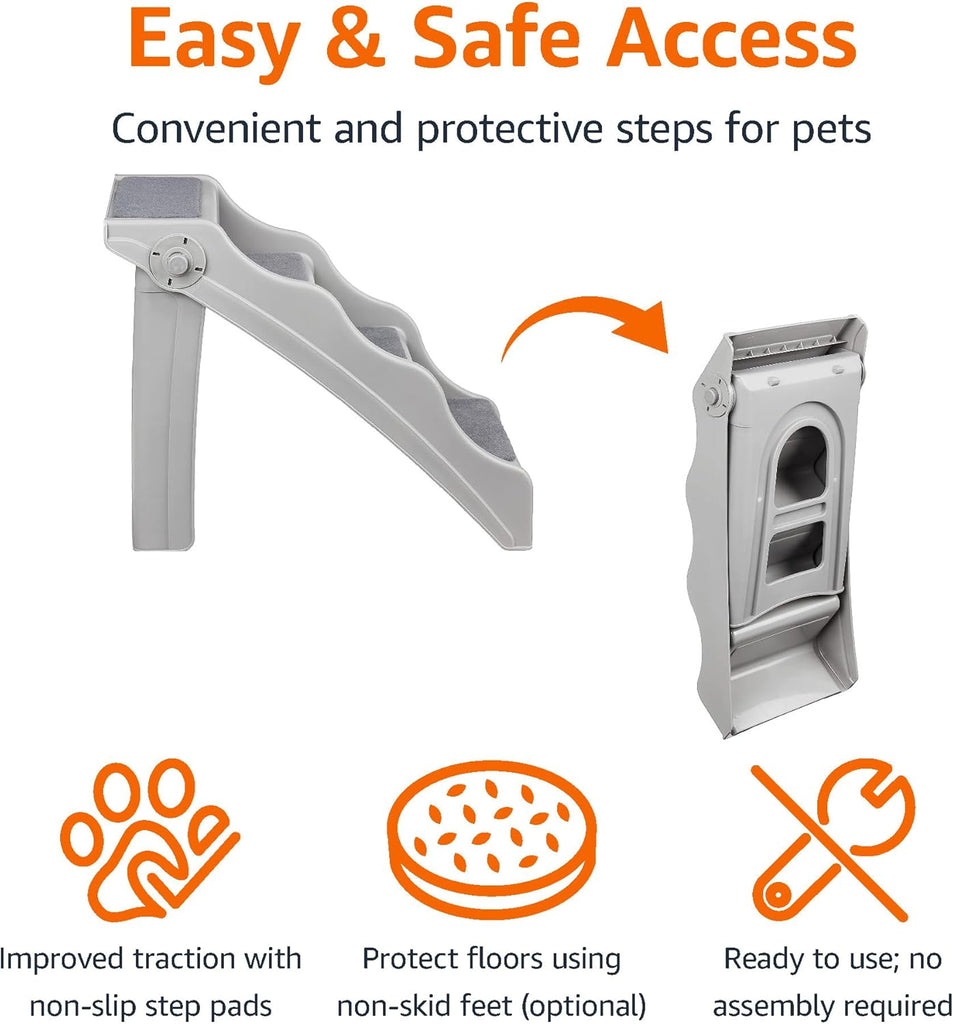 Foldable Non-Slip Pet Stairs for Small Dogs and Cats, Senior Pets, Easy to Climb, 14.6" x 22.75" x 19.5", Grey