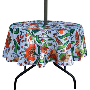 70 inch Round Floral Tablecloth, Polyester, Waterproof, Zippered, Umbrella Hole, Perfect for BBQs, Parties, Gatherings